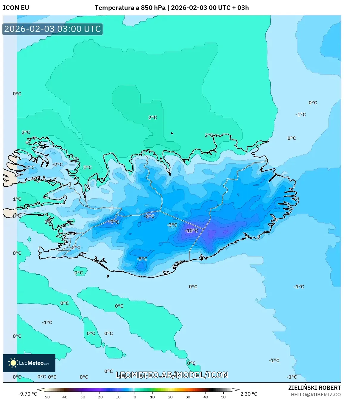 ICON model - Islandia, Temperatura a 850 hPa