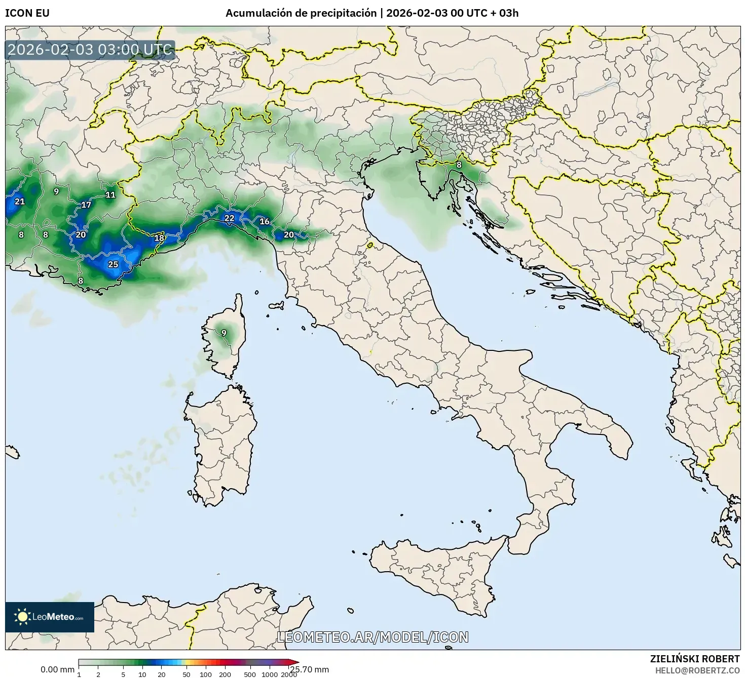 ICON model - Italia, Acumulación de precipitación