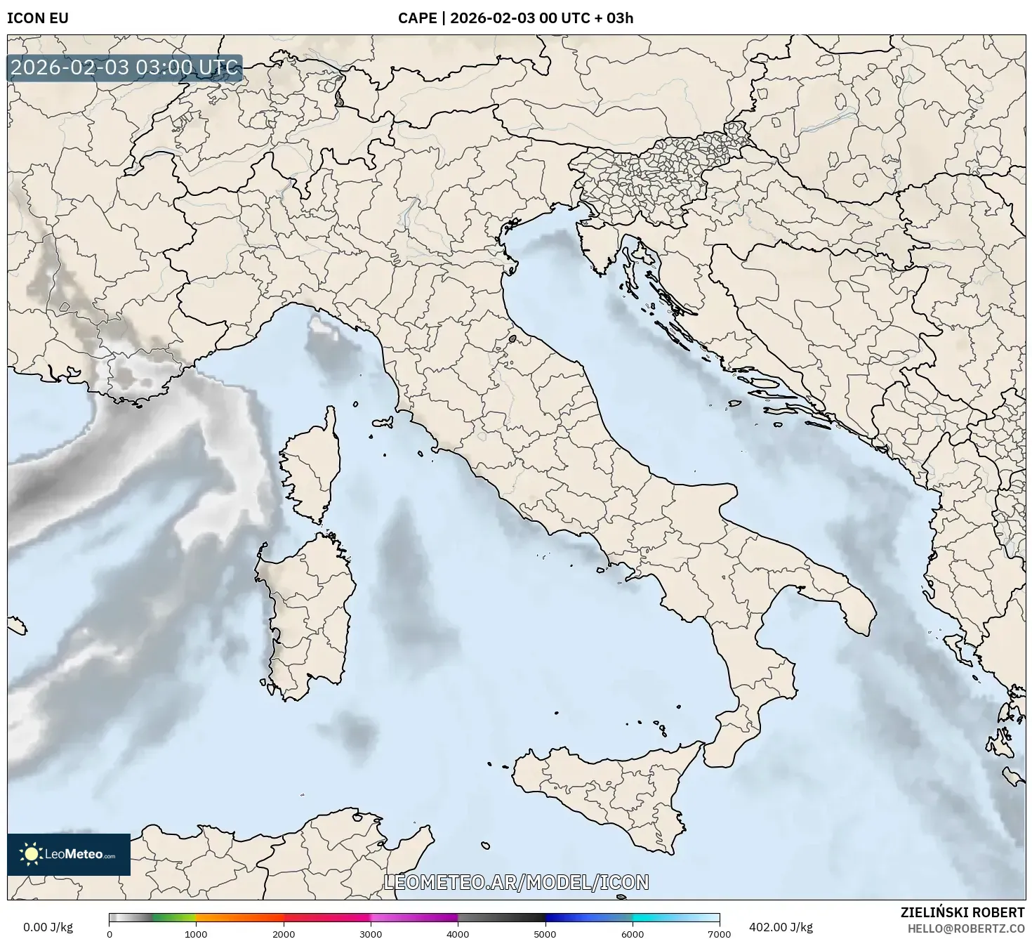 ICON model - Italia, CAPE