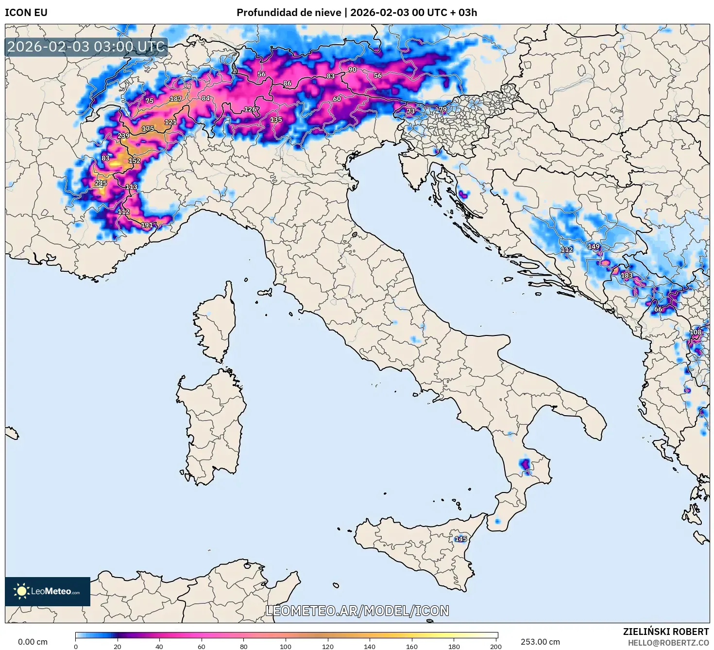 ICON model - Italia, Profundidad de nieve