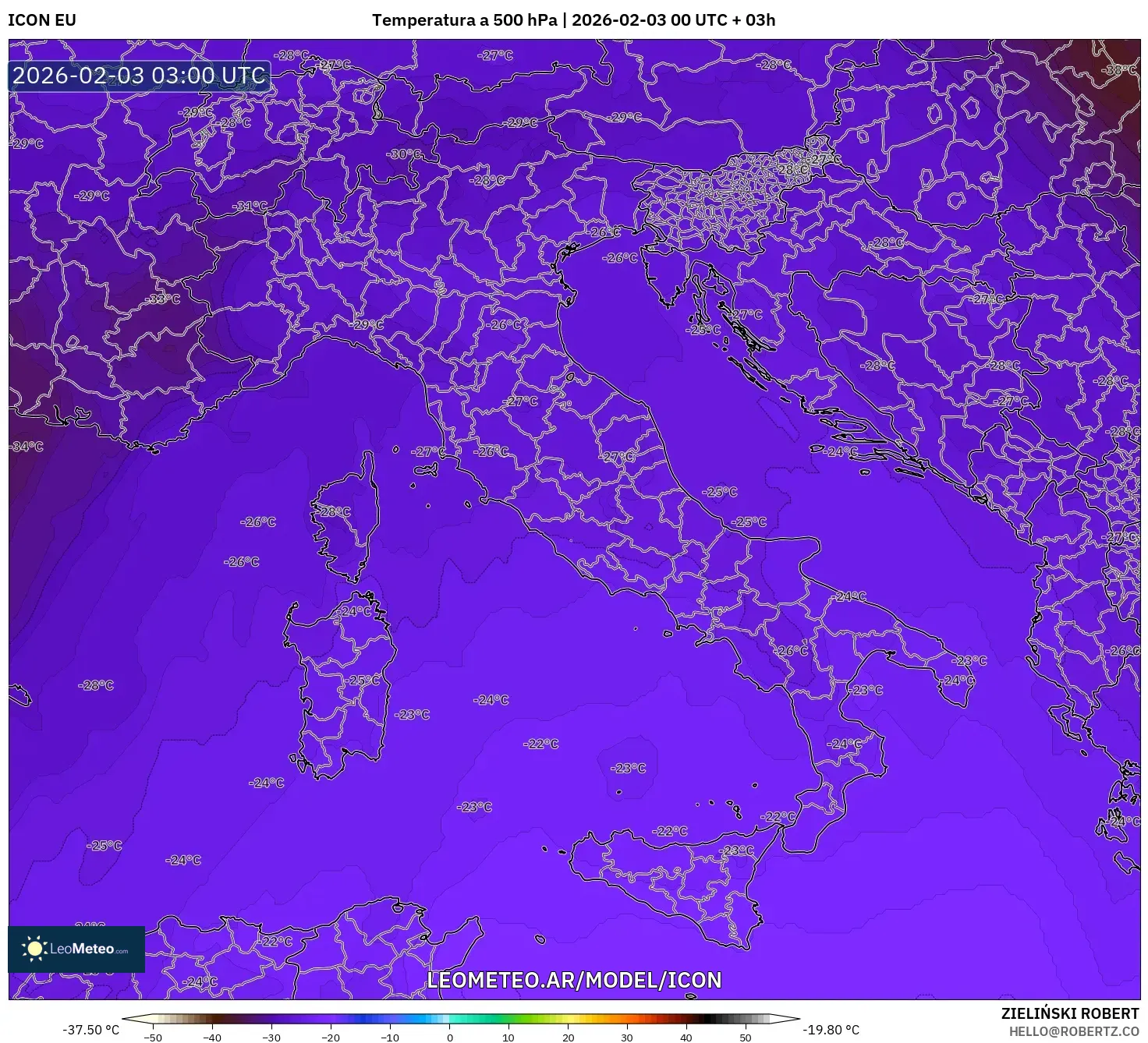 ICON model - Italia, Temperatura a 500 hPa