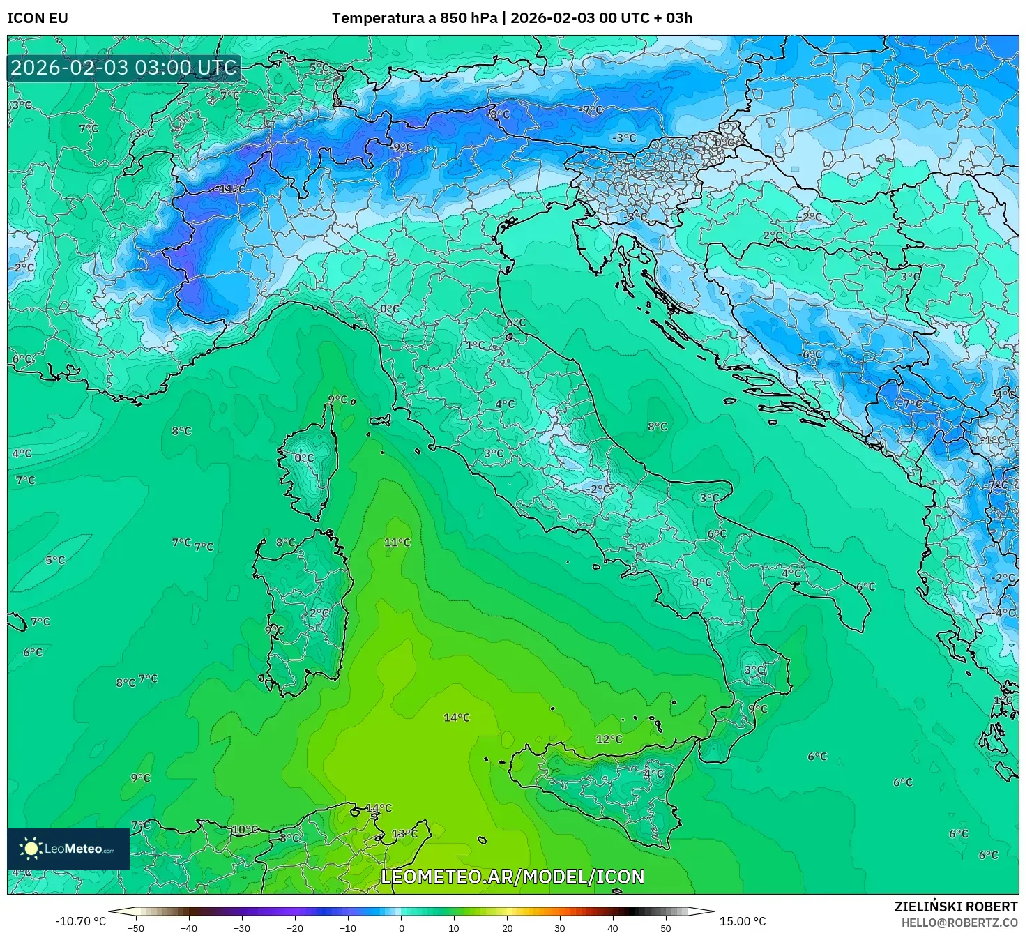 ICON model - Italia, Temperatura a 850 hPa