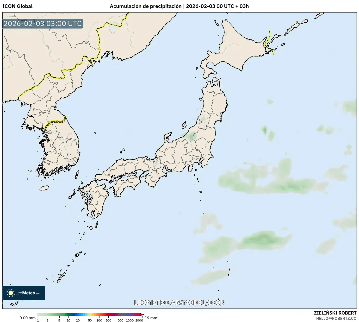 ICON model - Japón, Acumulación de precipitación