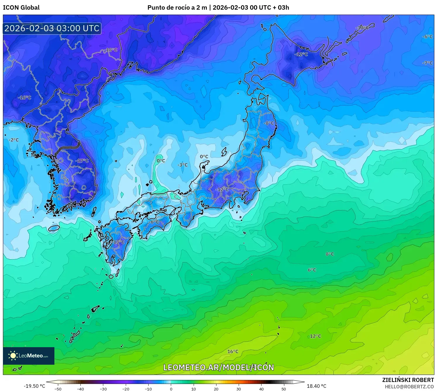 ICON model - Japón, Punto de rocío a 2 m