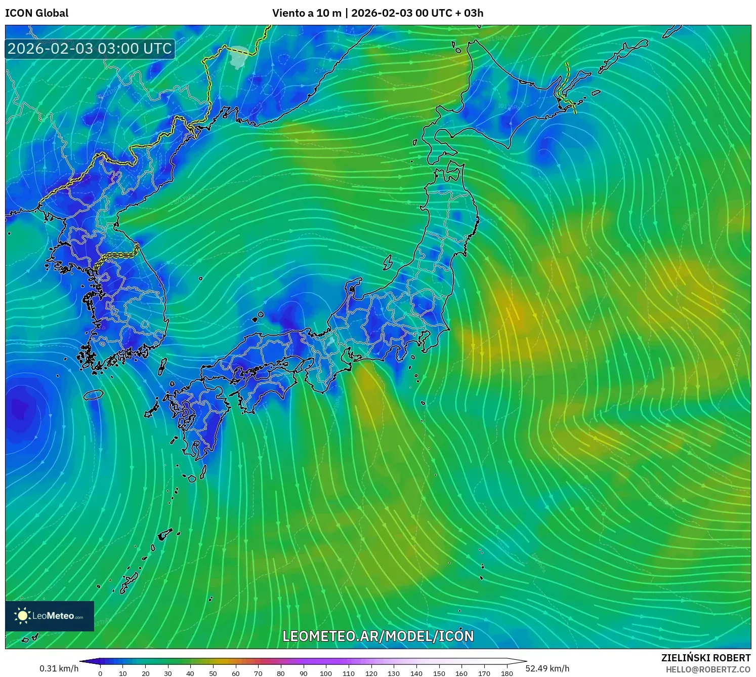 ICON model - Japón, Viento a 10 m