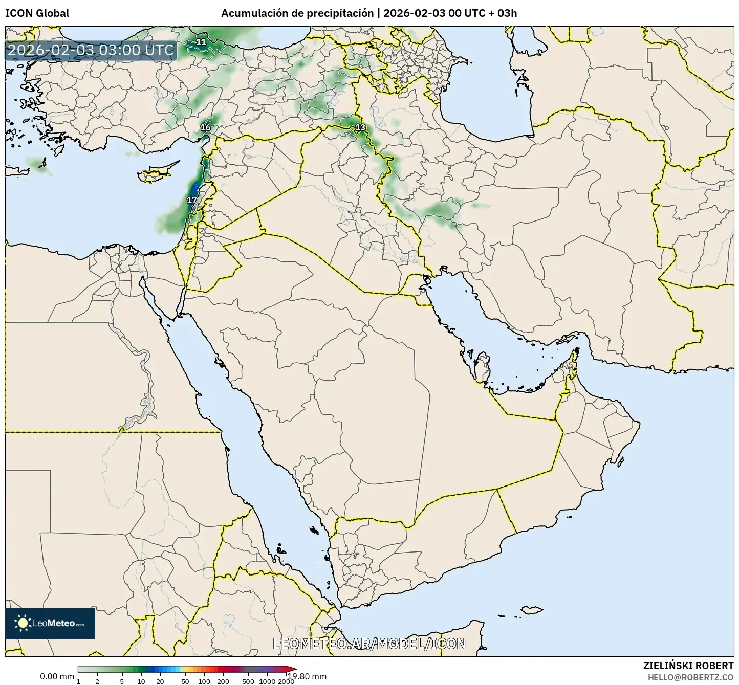 ICON model - Oriente Medio, Acumulación de precipitación