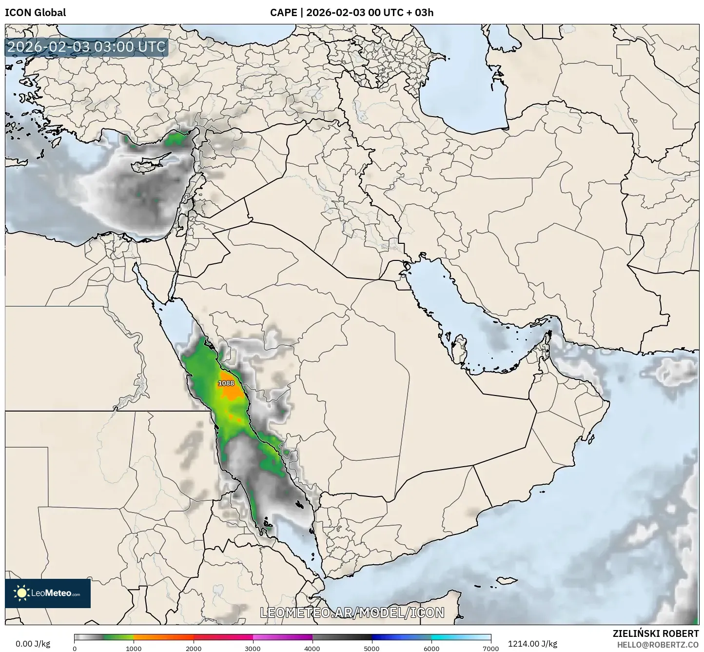 ICON model - Oriente Medio, CAPE