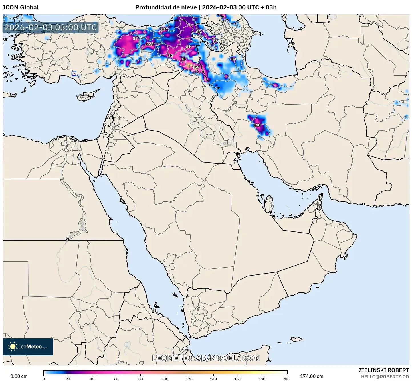 ICON model - Oriente Medio, Profundidad de nieve