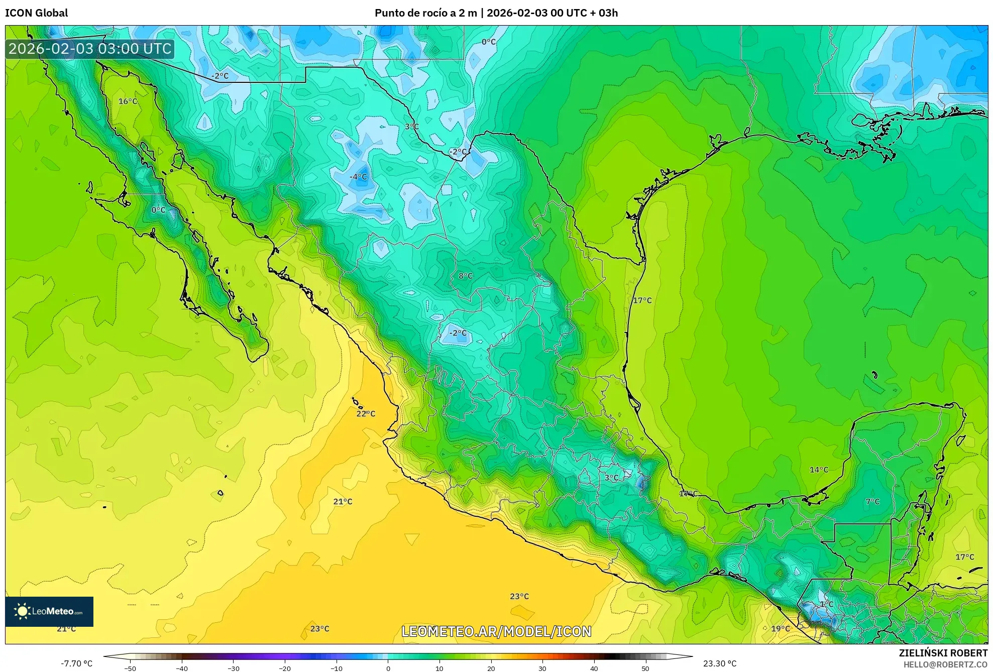 ICON model - México, Punto de rocío a 2 m