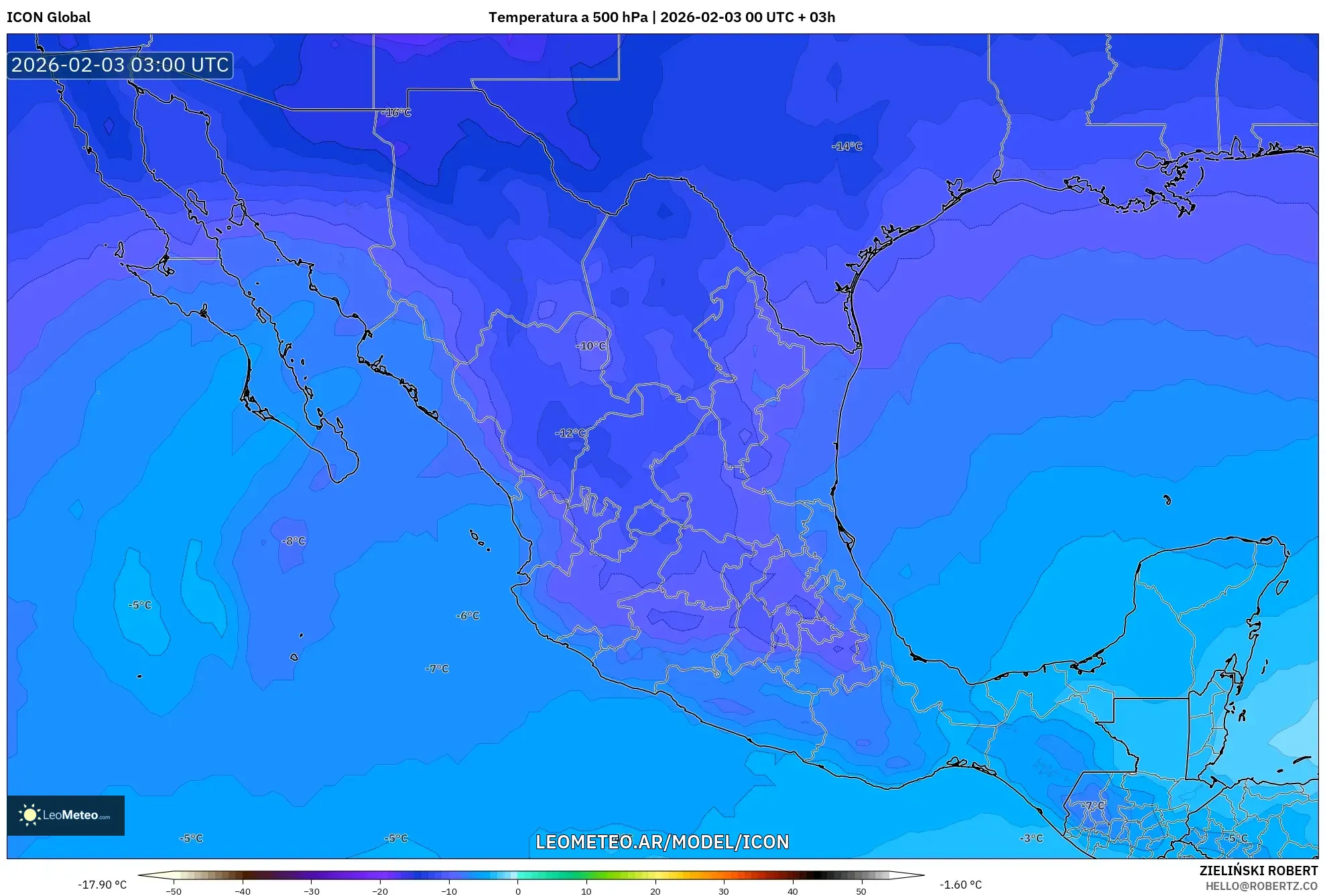 ICON model - México, Temperatura a 500 hPa