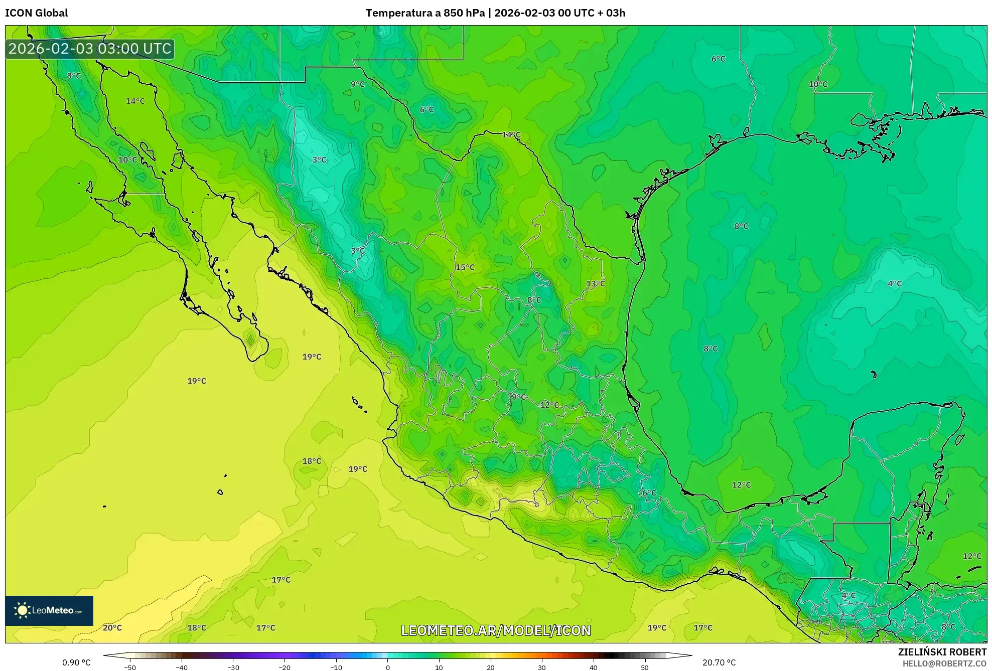 ICON model - México, Temperatura a 850 hPa