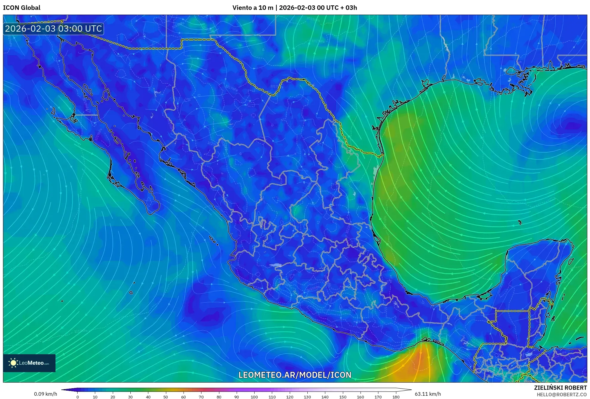 ICON model - México, Viento a 10 m