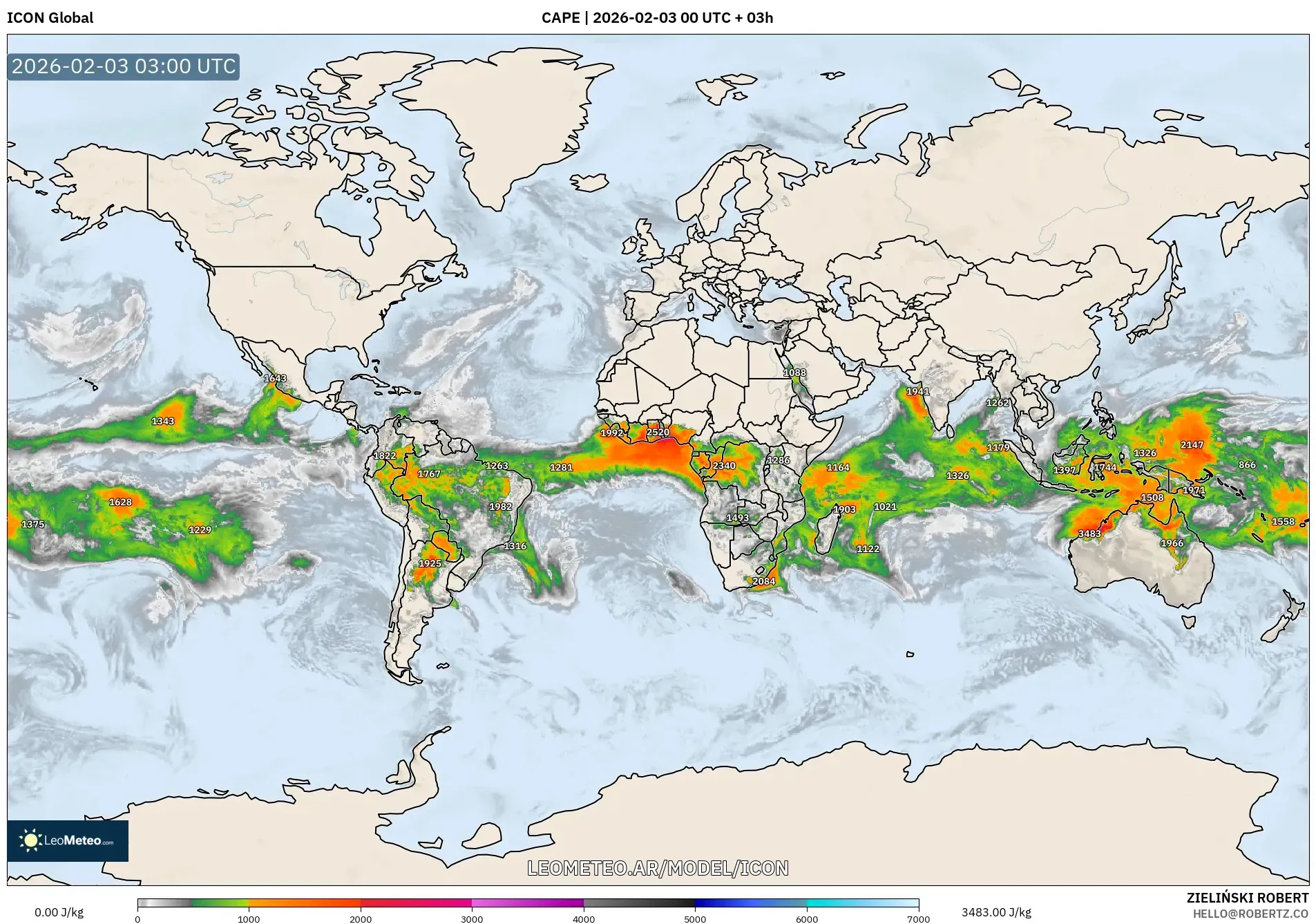 ICON model - Mundo, CAPE
