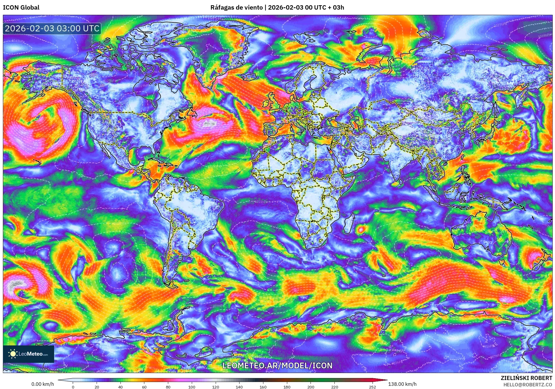ICON model - Mundo, Ráfagas de viento