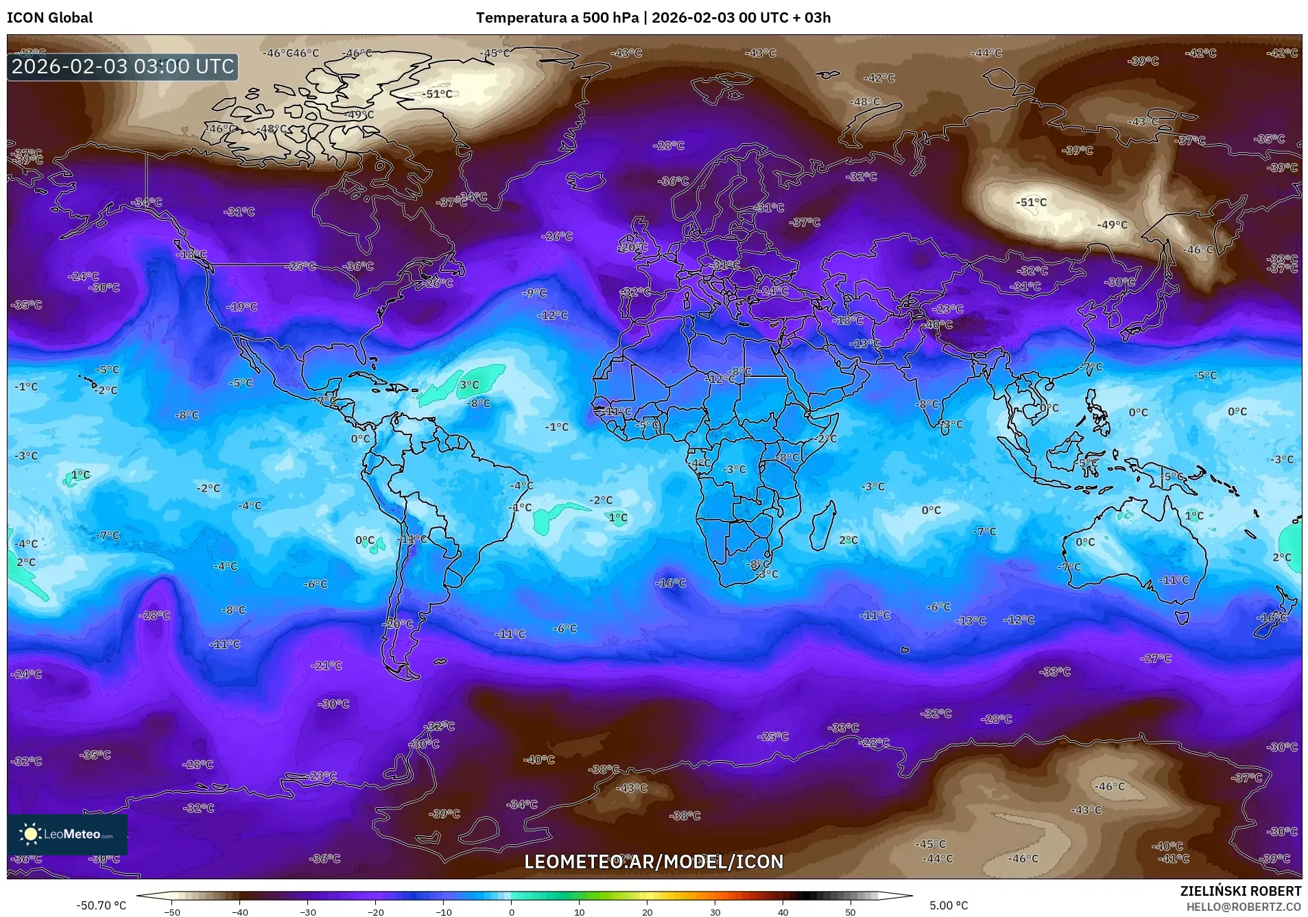 ICON model - Mundo, Temperatura a 500 hPa