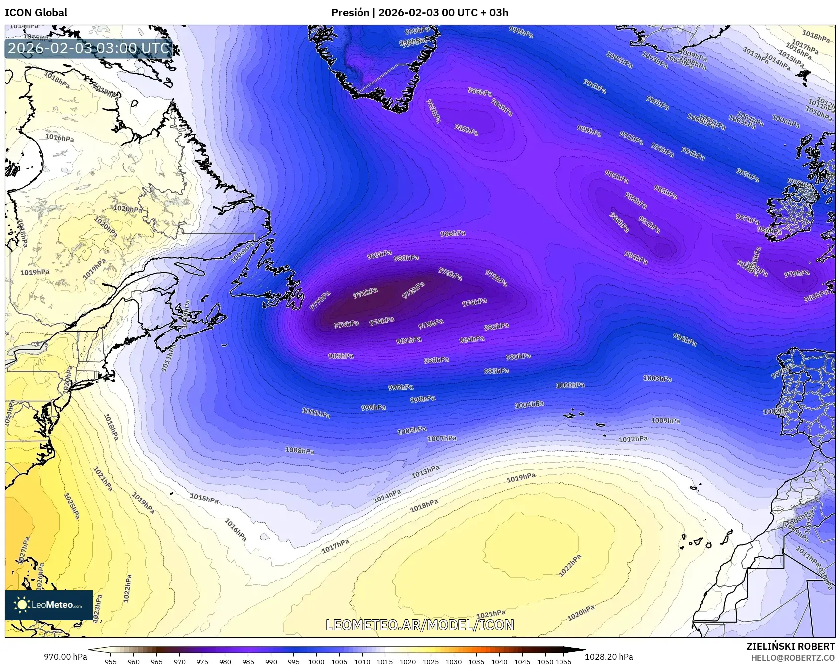 ICON model - Norte Atlántico, Presión