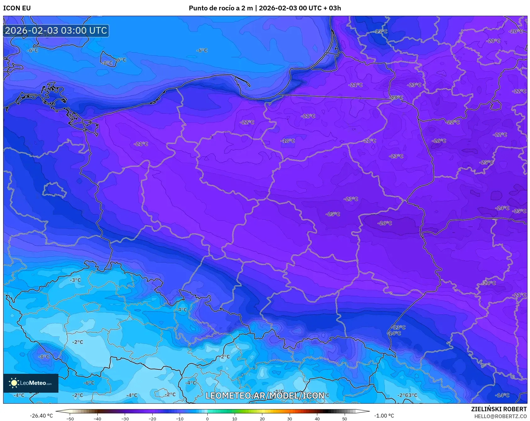 ICON model - Polonia, Punto de rocío a 2 m