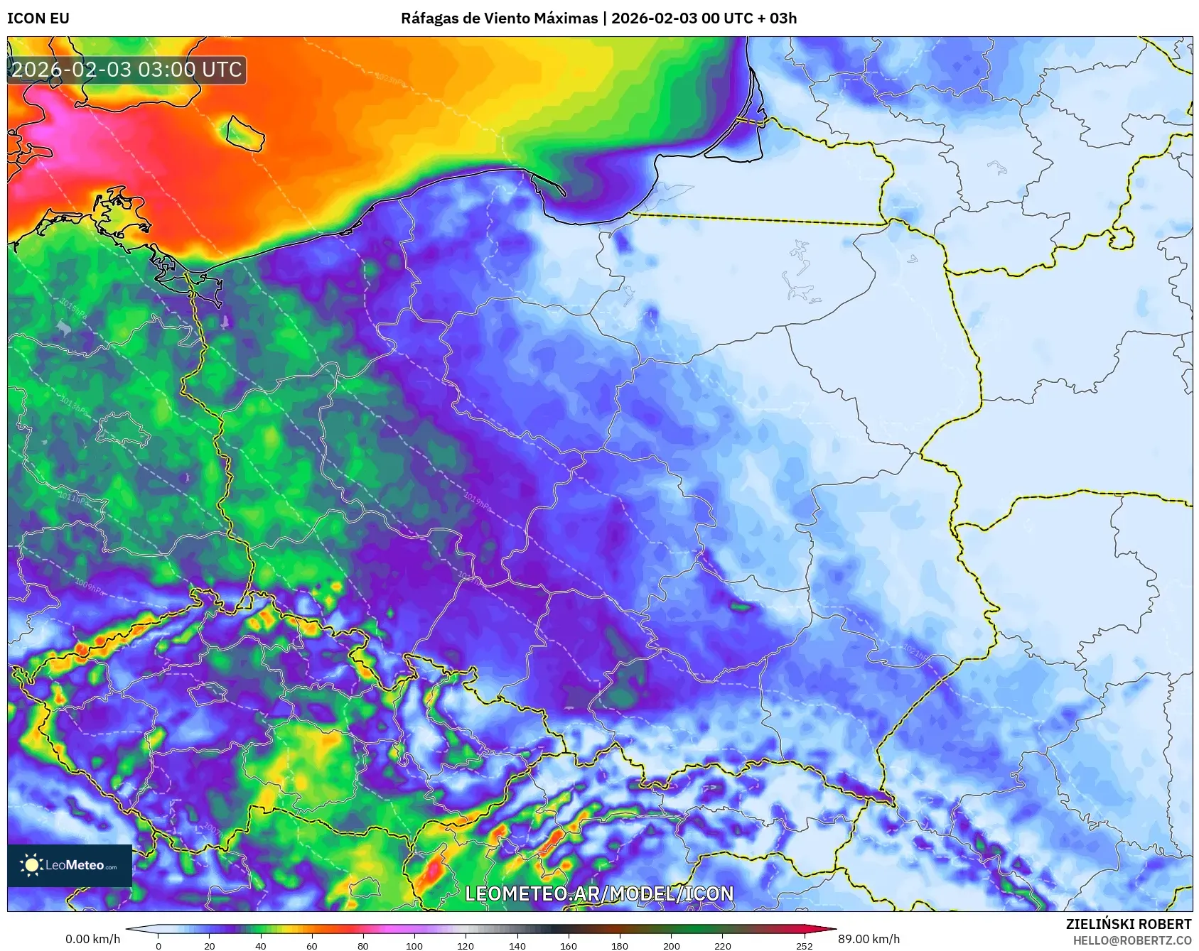 ICON model - Polonia, Ráfagas de Viento Máximas