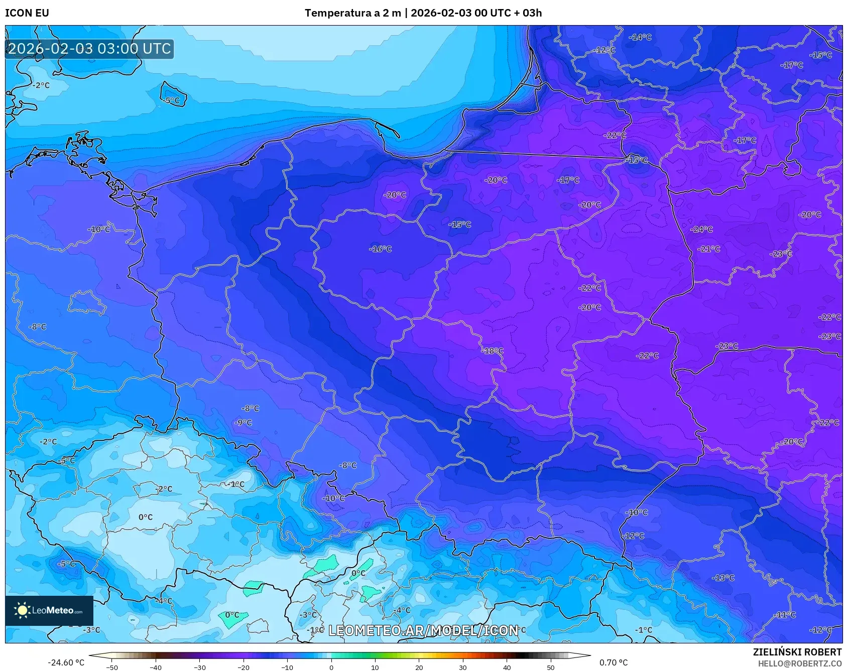 ICON model - Polonia, Temperatura a 2 m