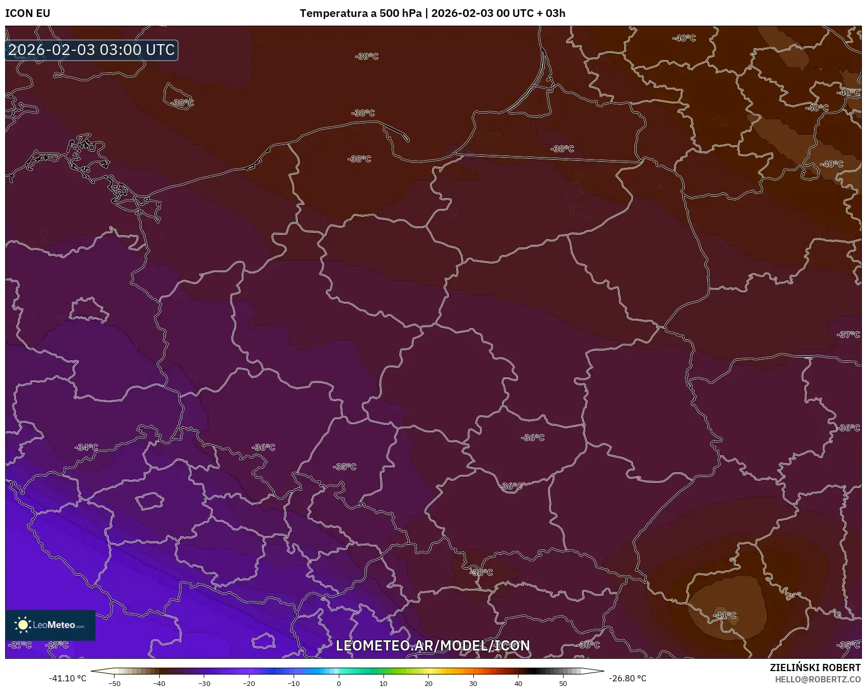 ICON model - Polonia, Temperatura a 500 hPa
