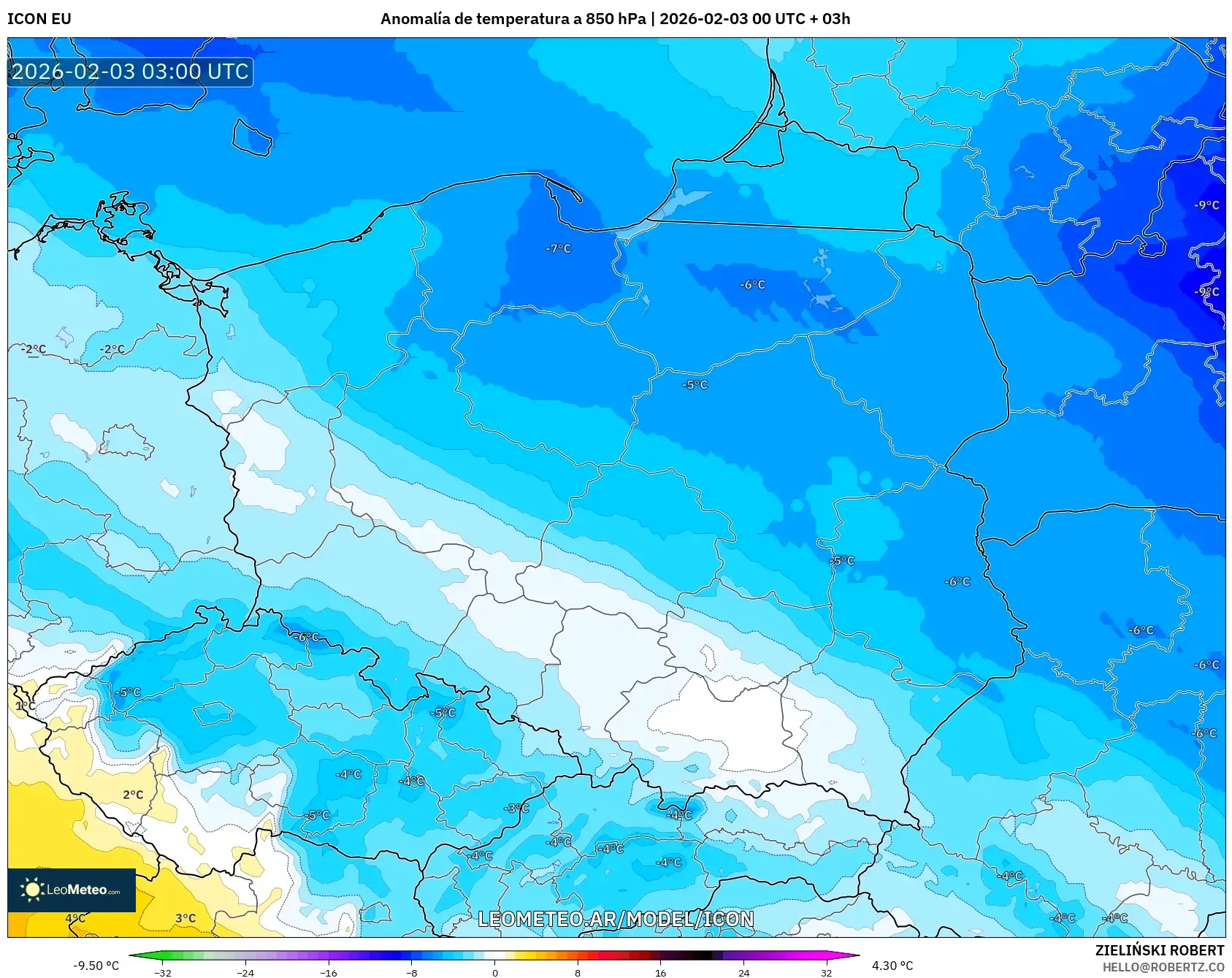 ICON model - Polonia, Anomalía de temperatura a 850 hPa