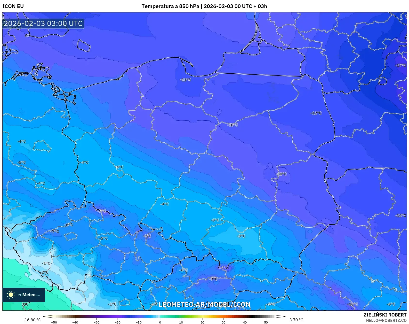 ICON model - Polonia, Temperatura a 850 hPa