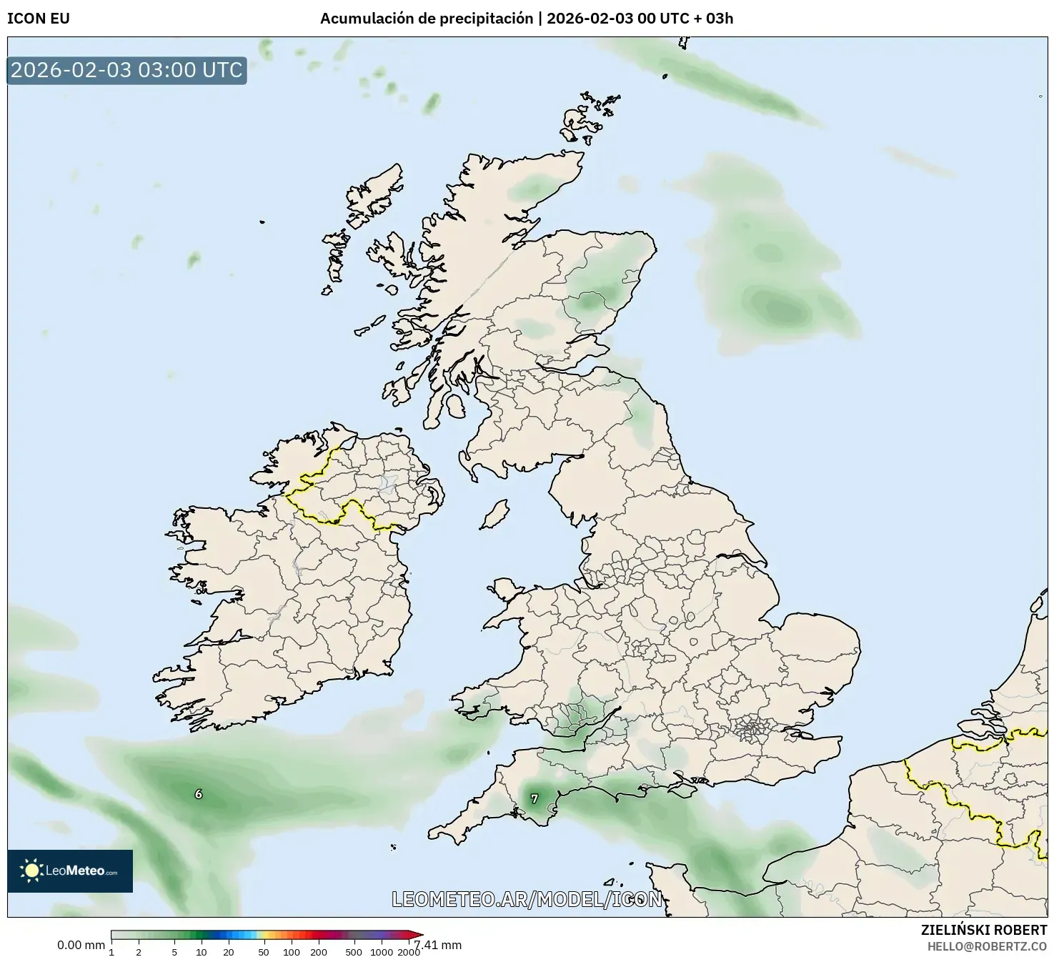 ICON model - Reino Unido, Acumulación de precipitación
