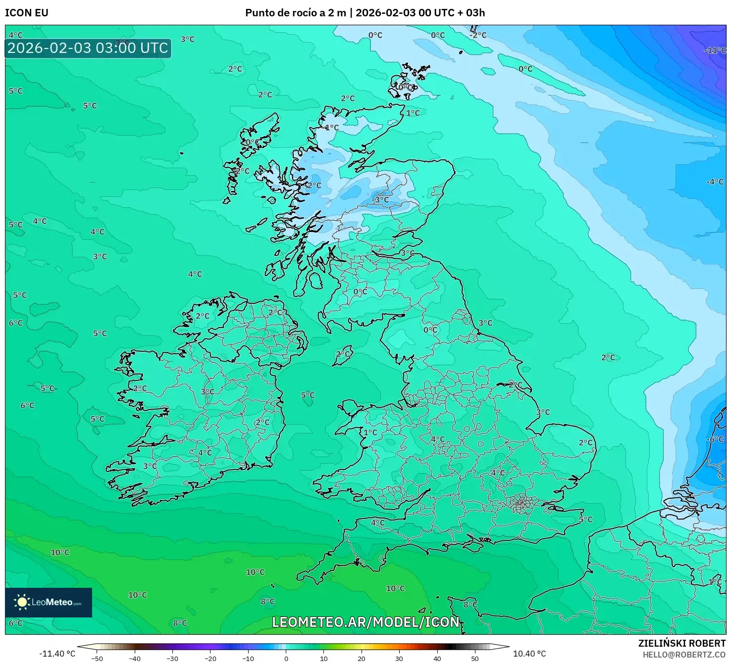 ICON model - Reino Unido, Punto de rocío a 2 m
