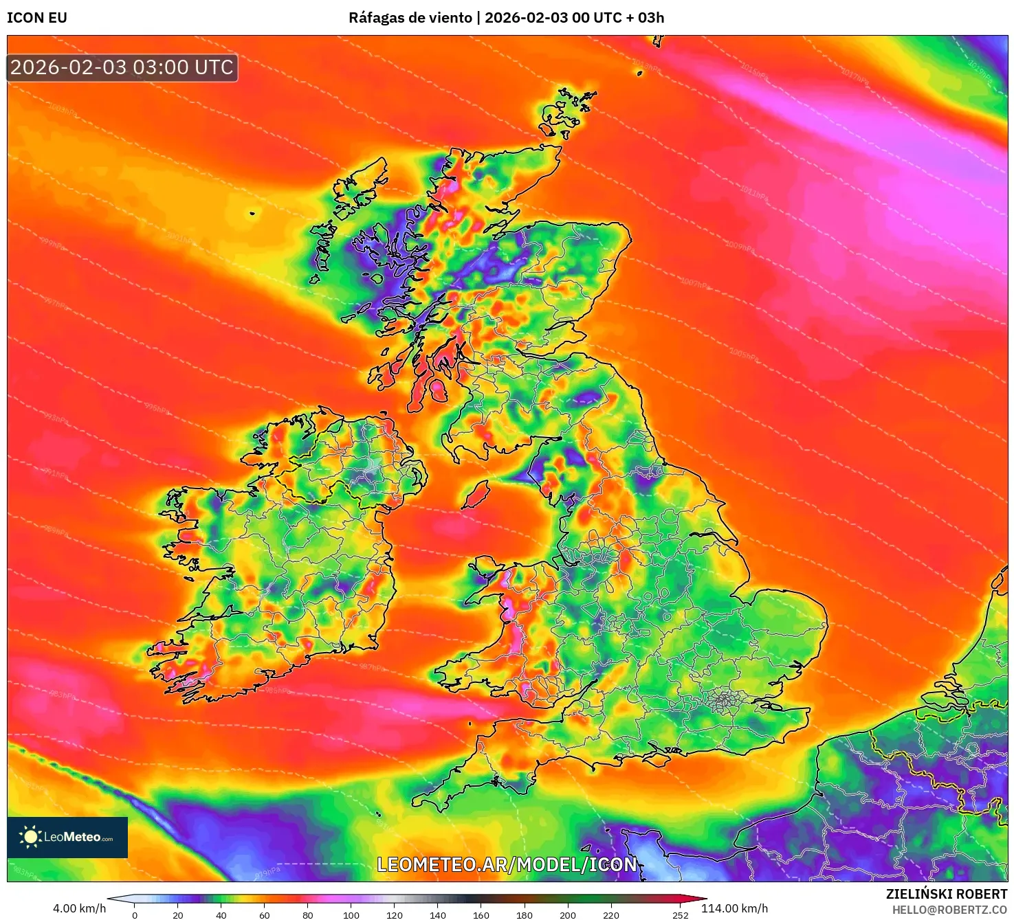 ICON model - Reino Unido, Ráfagas de viento