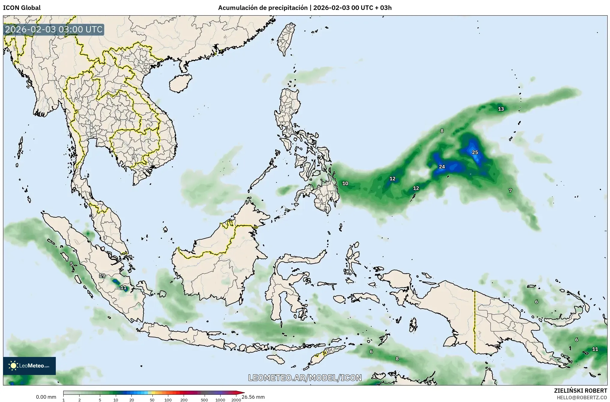 ICON model - Sudeste Asiático, Acumulación de precipitación