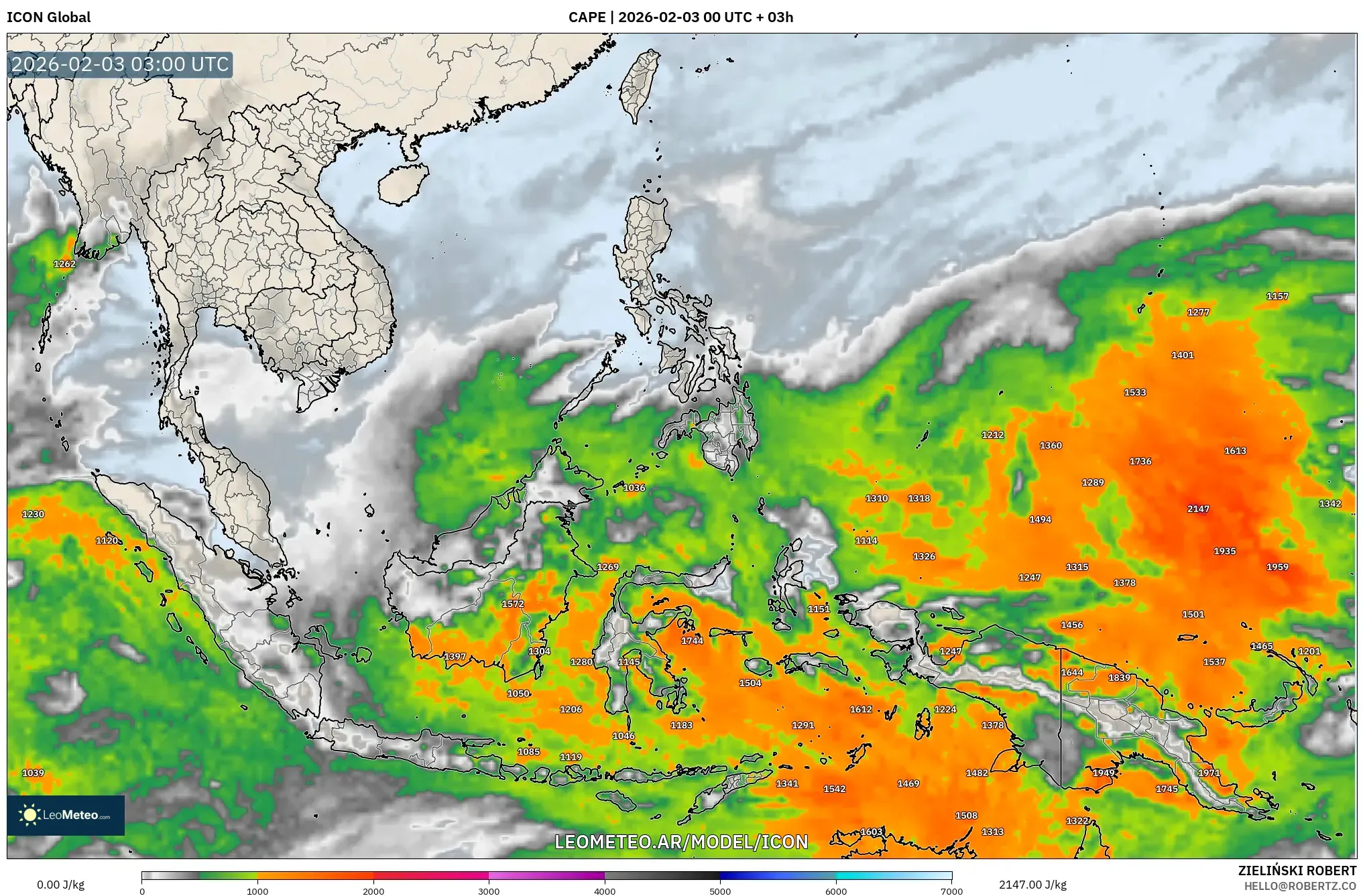 ICON model - Sudeste Asiático, CAPE