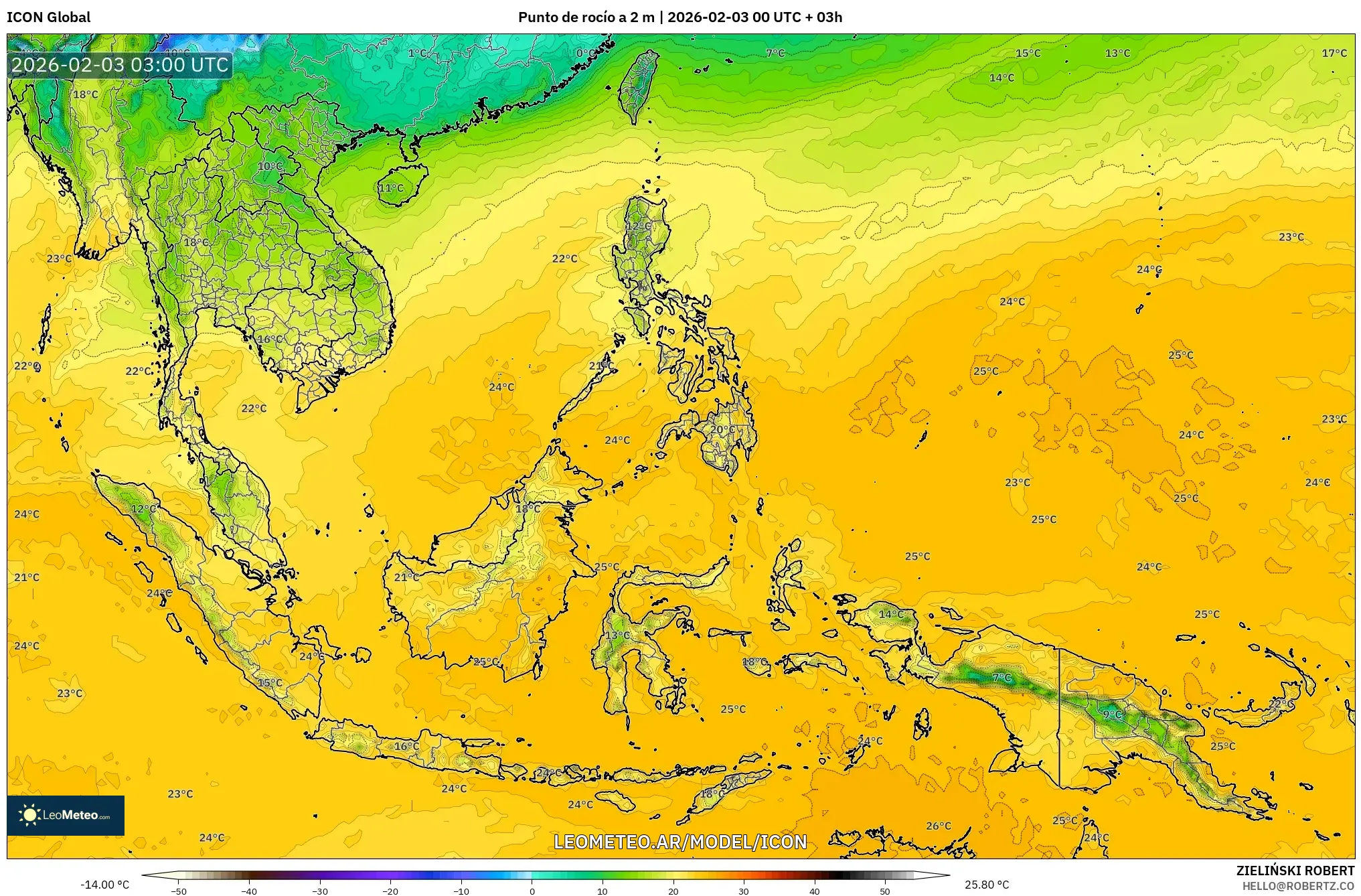ICON model - Sudeste Asiático, Punto de rocío a 2 m