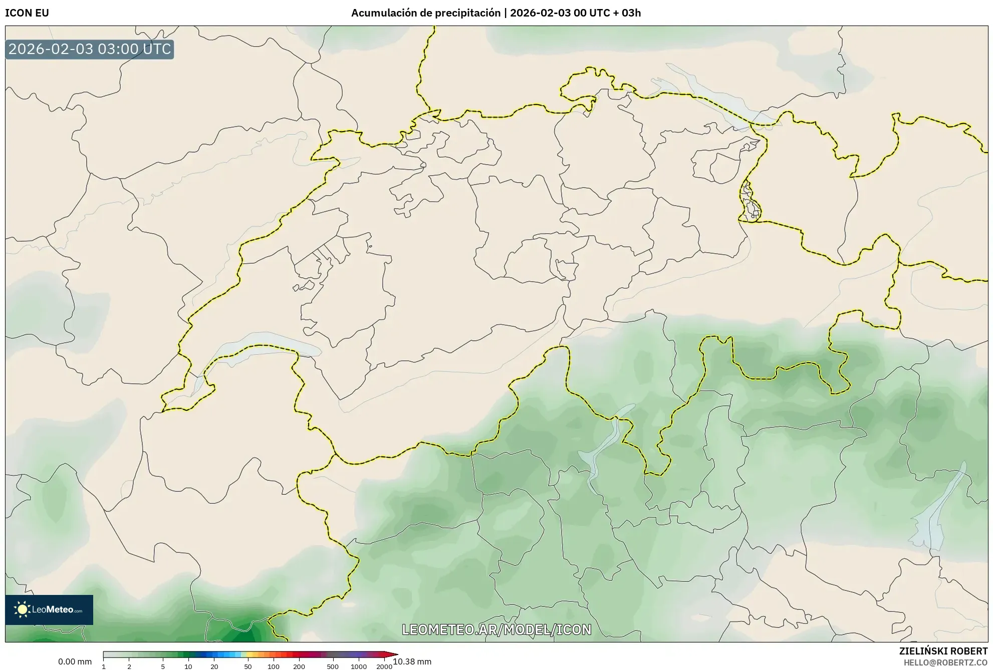 ICON model - Suiza, Acumulación de precipitación