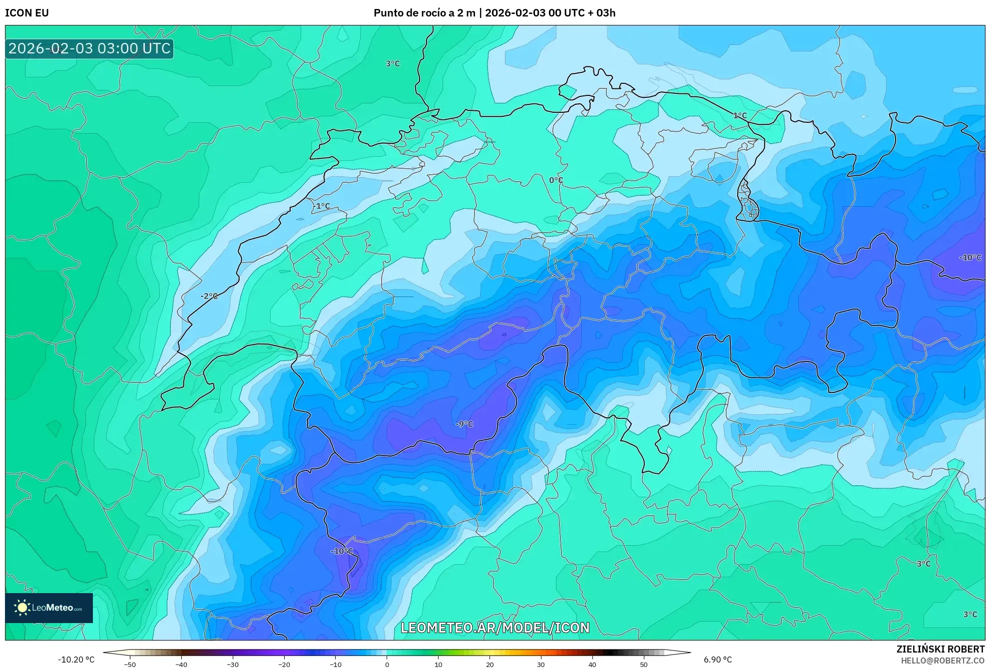 ICON model - Suiza, Punto de rocío a 2 m