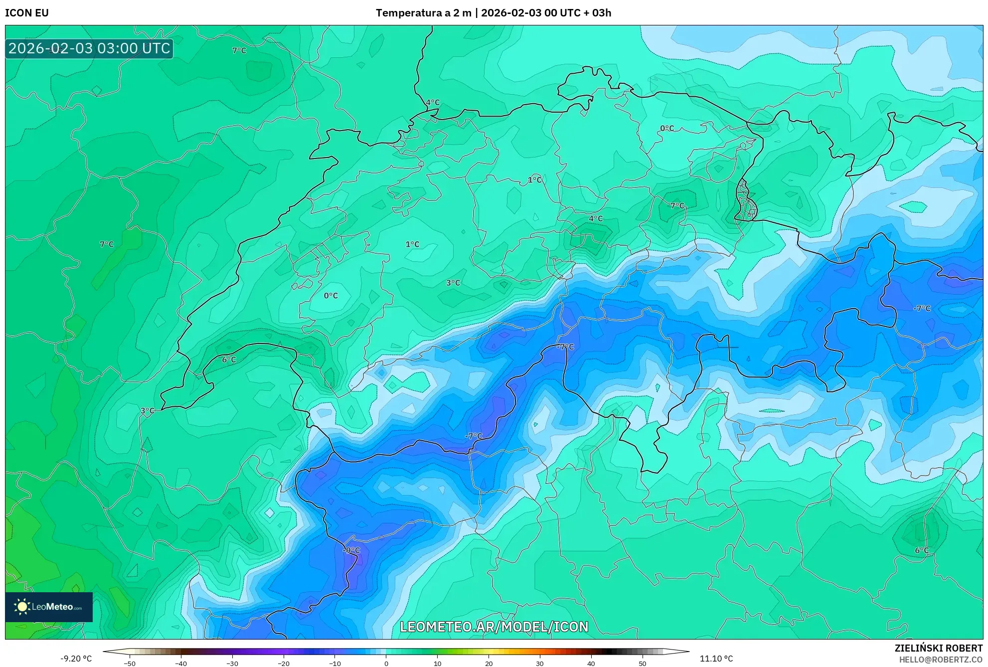 ICON model - Suiza, Temperatura a 2 m