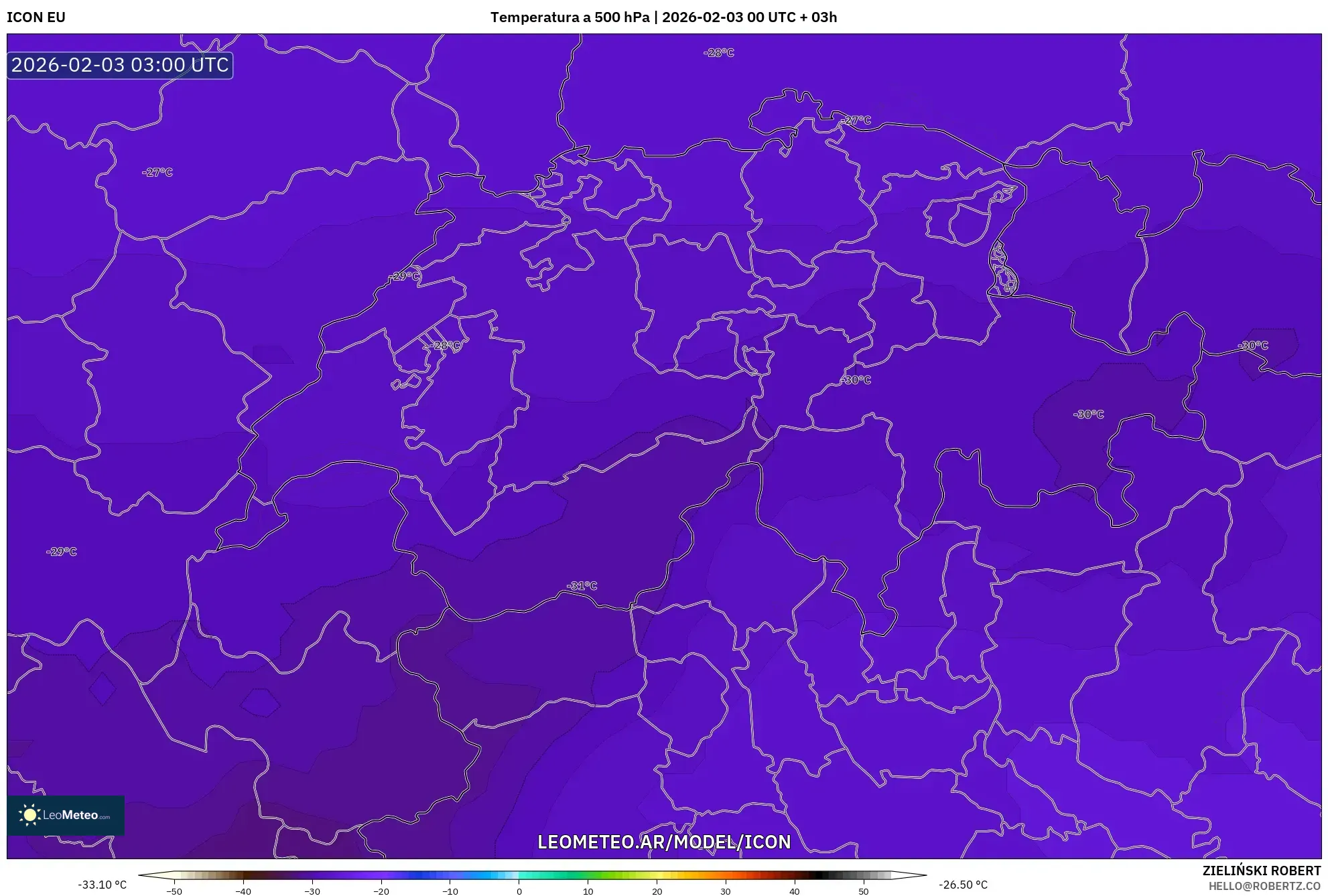 ICON model - Suiza, Temperatura a 500 hPa