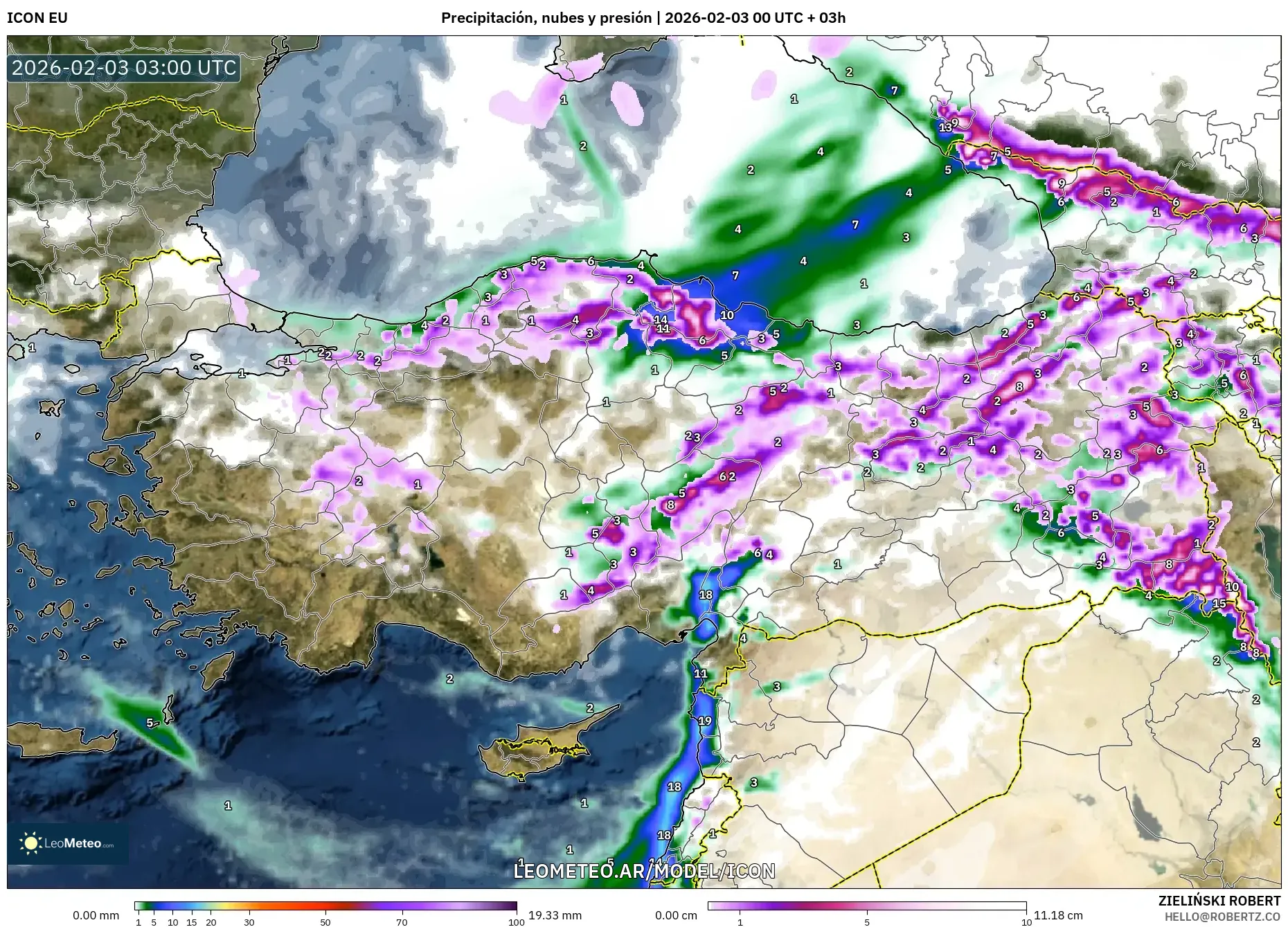 ICON model - Turquía, Precipitación, nubes y presión