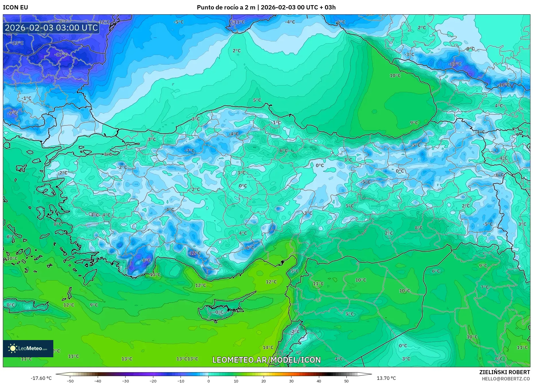 ICON model - Turquía, Punto de rocío a 2 m