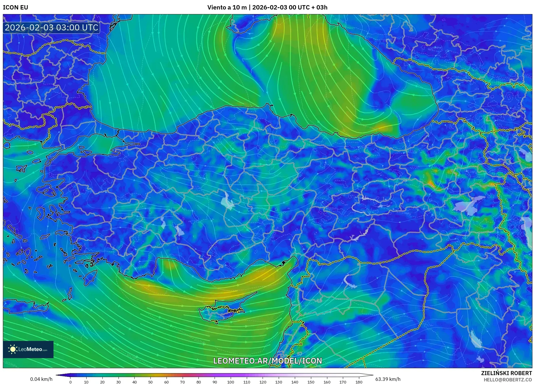 ICON model - Turquía, Viento a 10 m