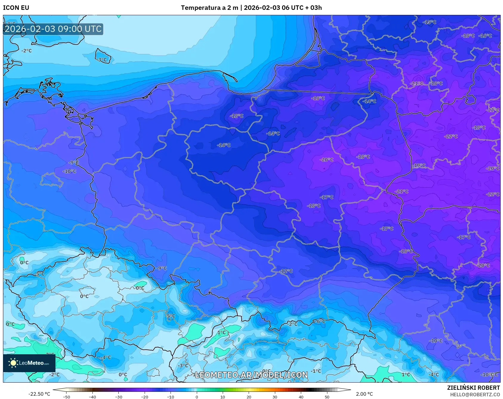 ICON model - Polonia, Temperatura a 2 m