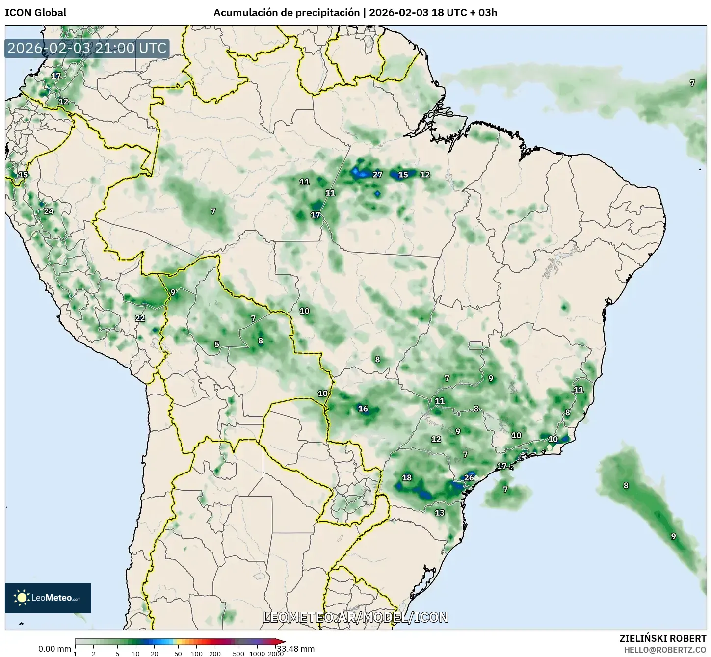 ICON model - Brasil, Acumulación de precipitación