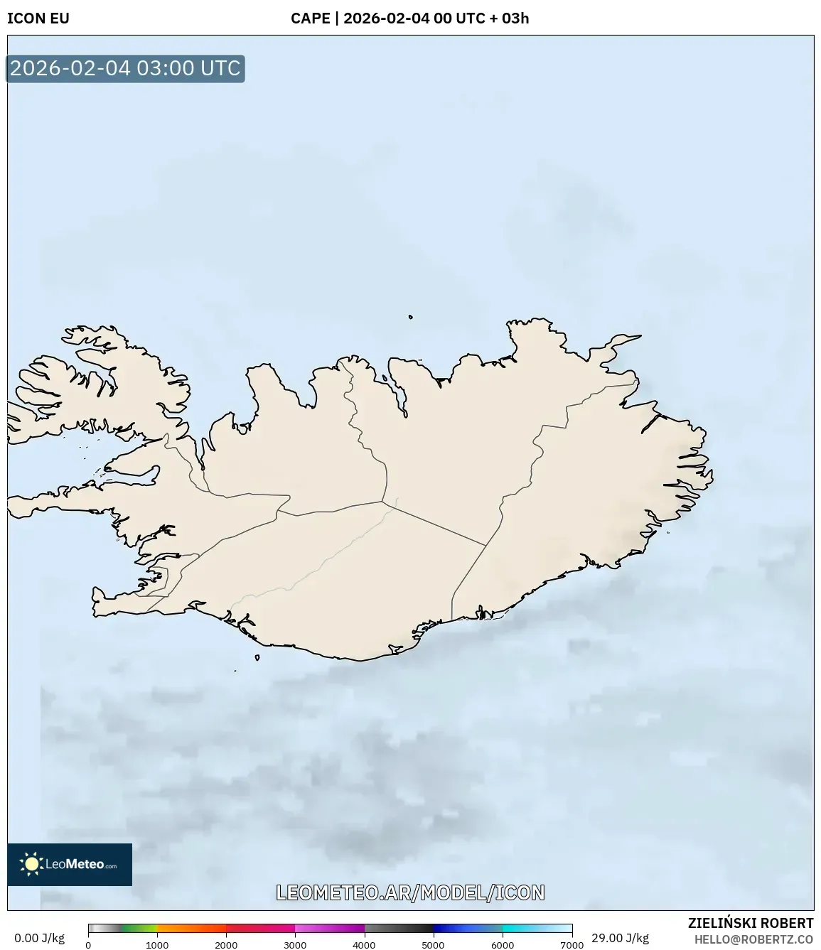 ICON model - Islandia, CAPE