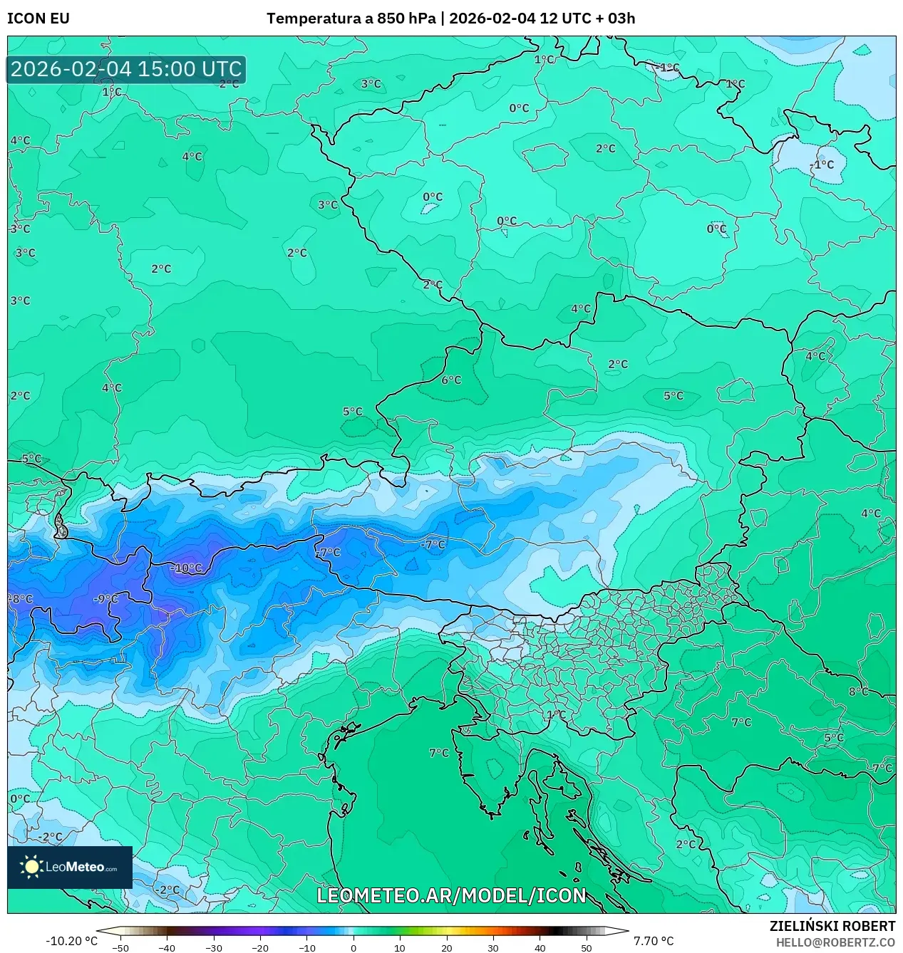 ICON model - Austria, Temperatura a 850 hPa