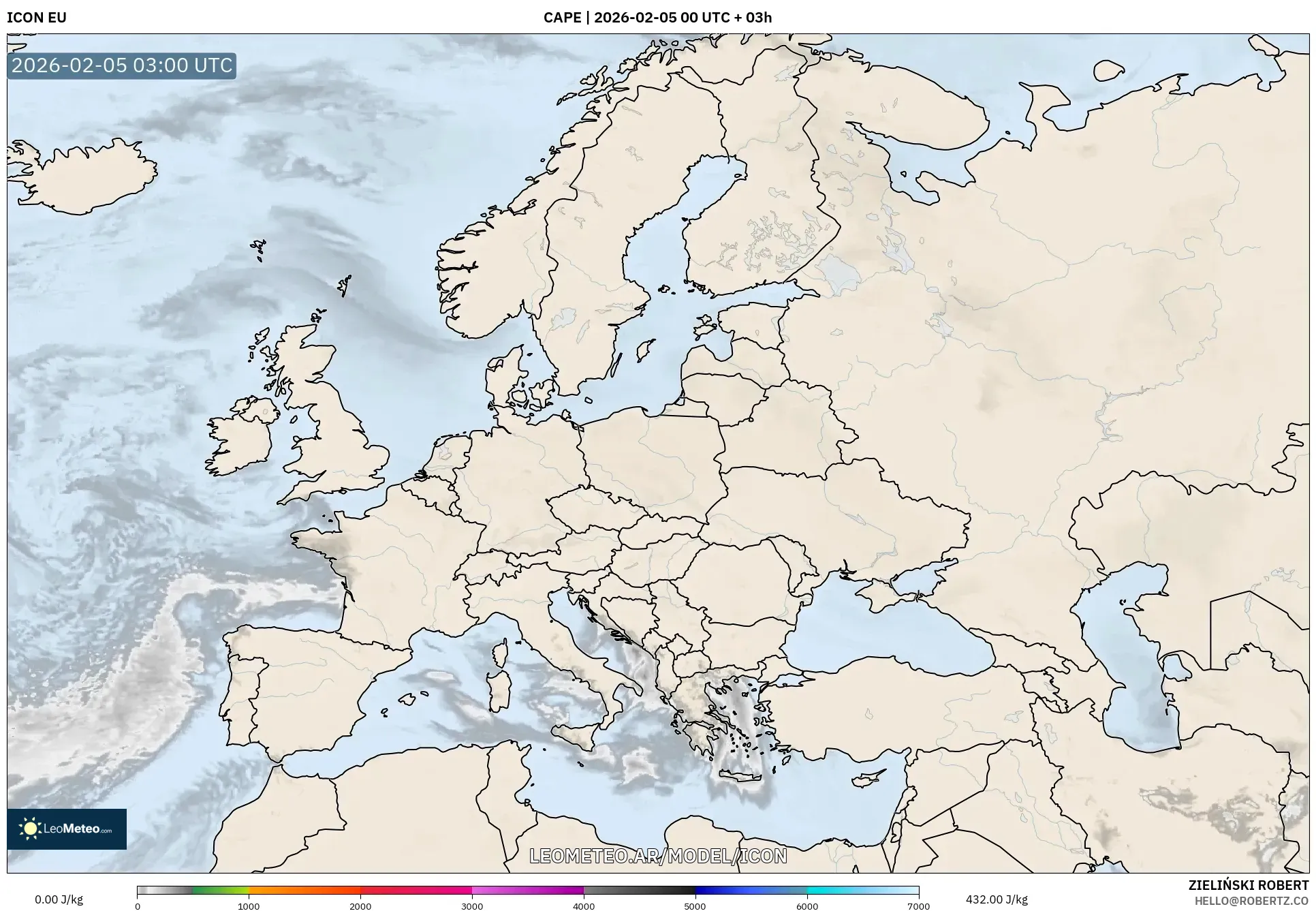 ICON model - Europa, CAPE