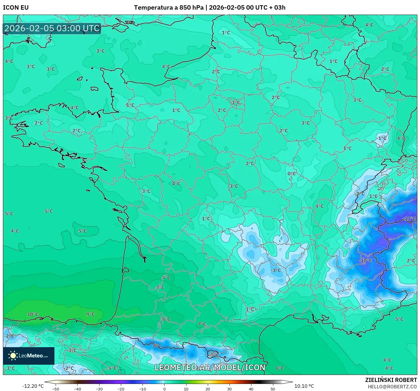 ICON model - Francia, Temperatura a 850 hPa