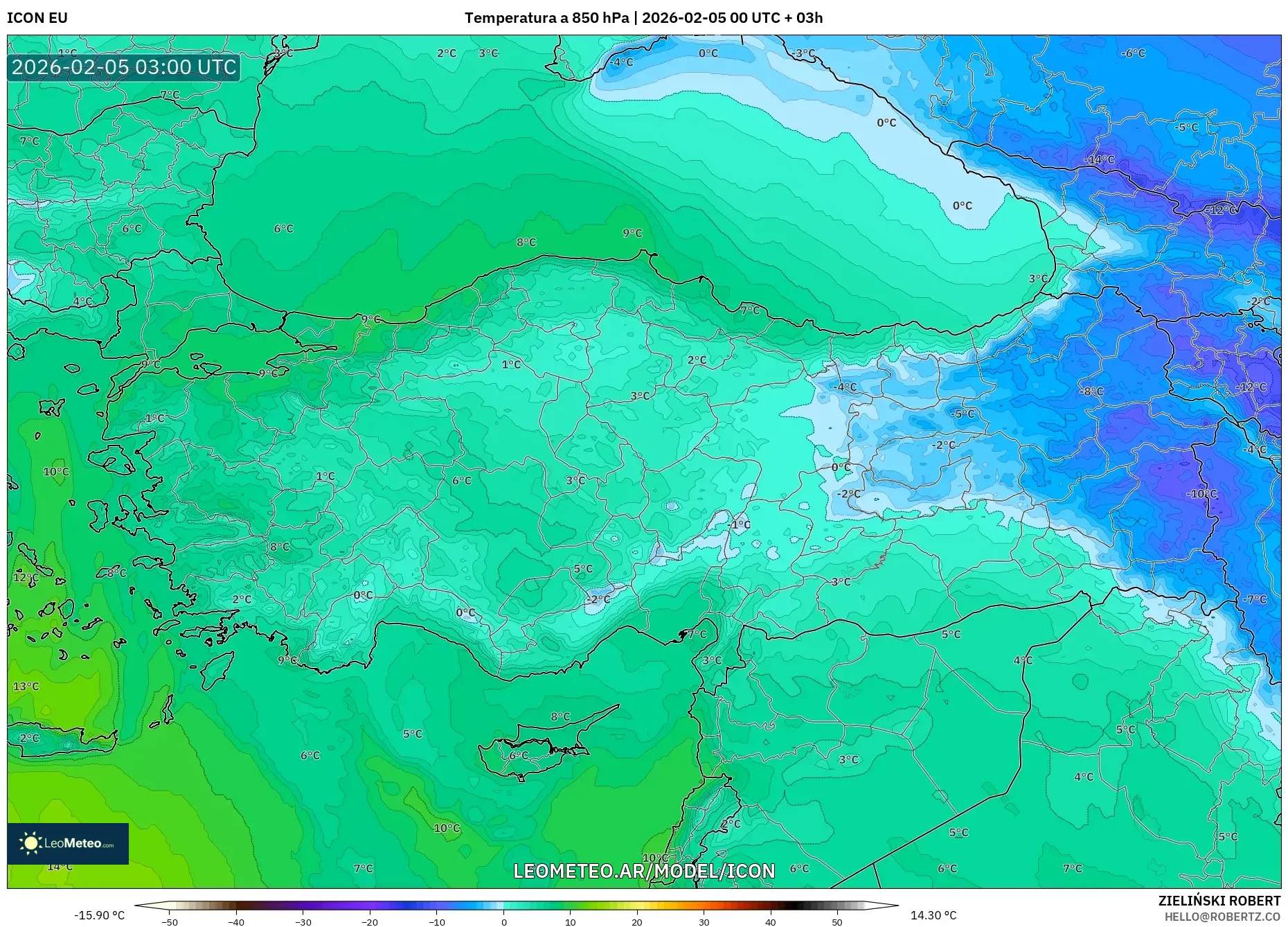 ICON model - Turquía, Temperatura a 850 hPa