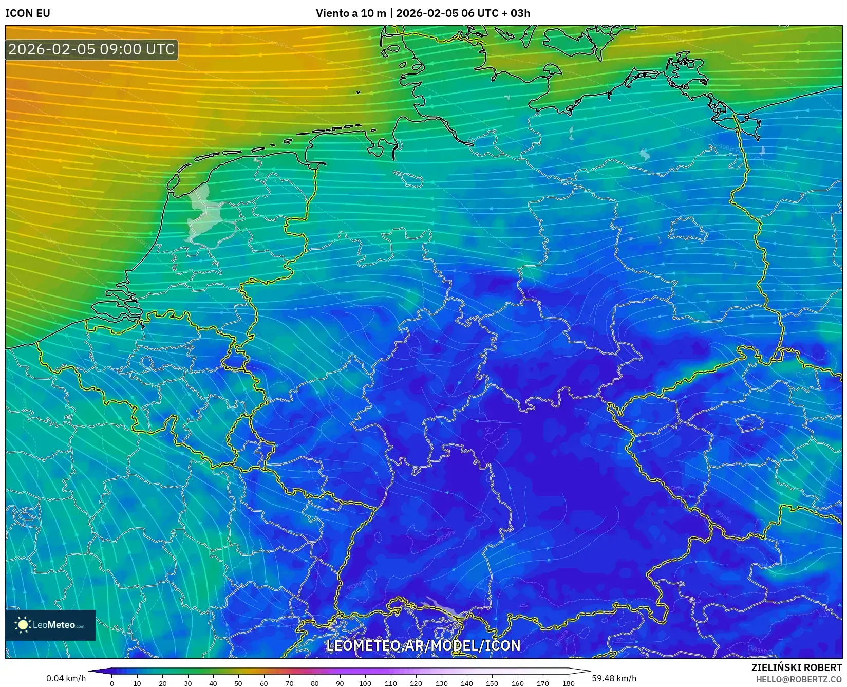 ICON model - Alemania, Viento a 10 m