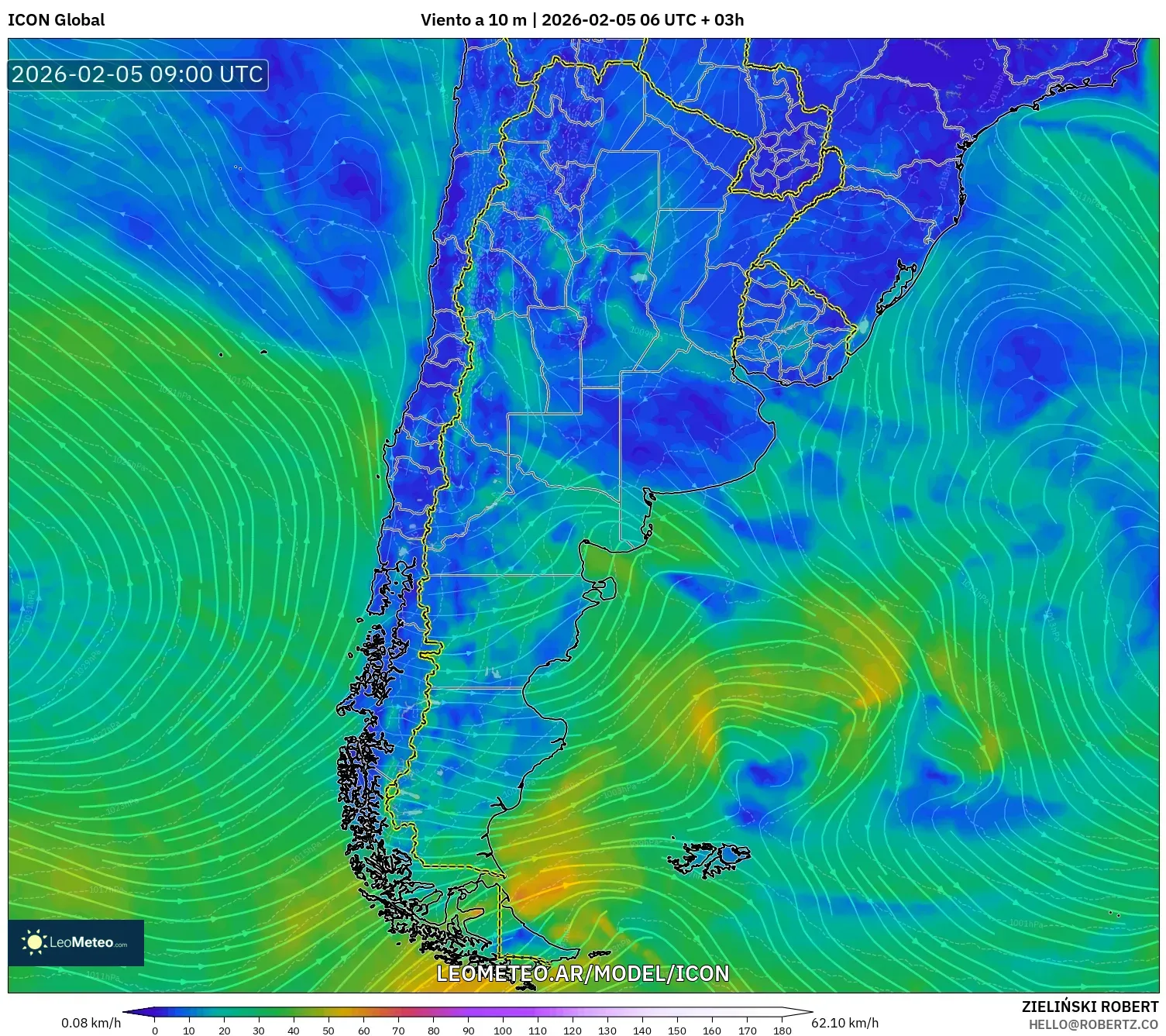 ICON model - Argentina, Viento a 10 m