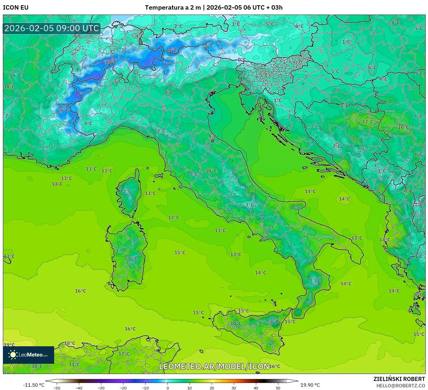 ICON model - Italia, Temperatura a 2 m