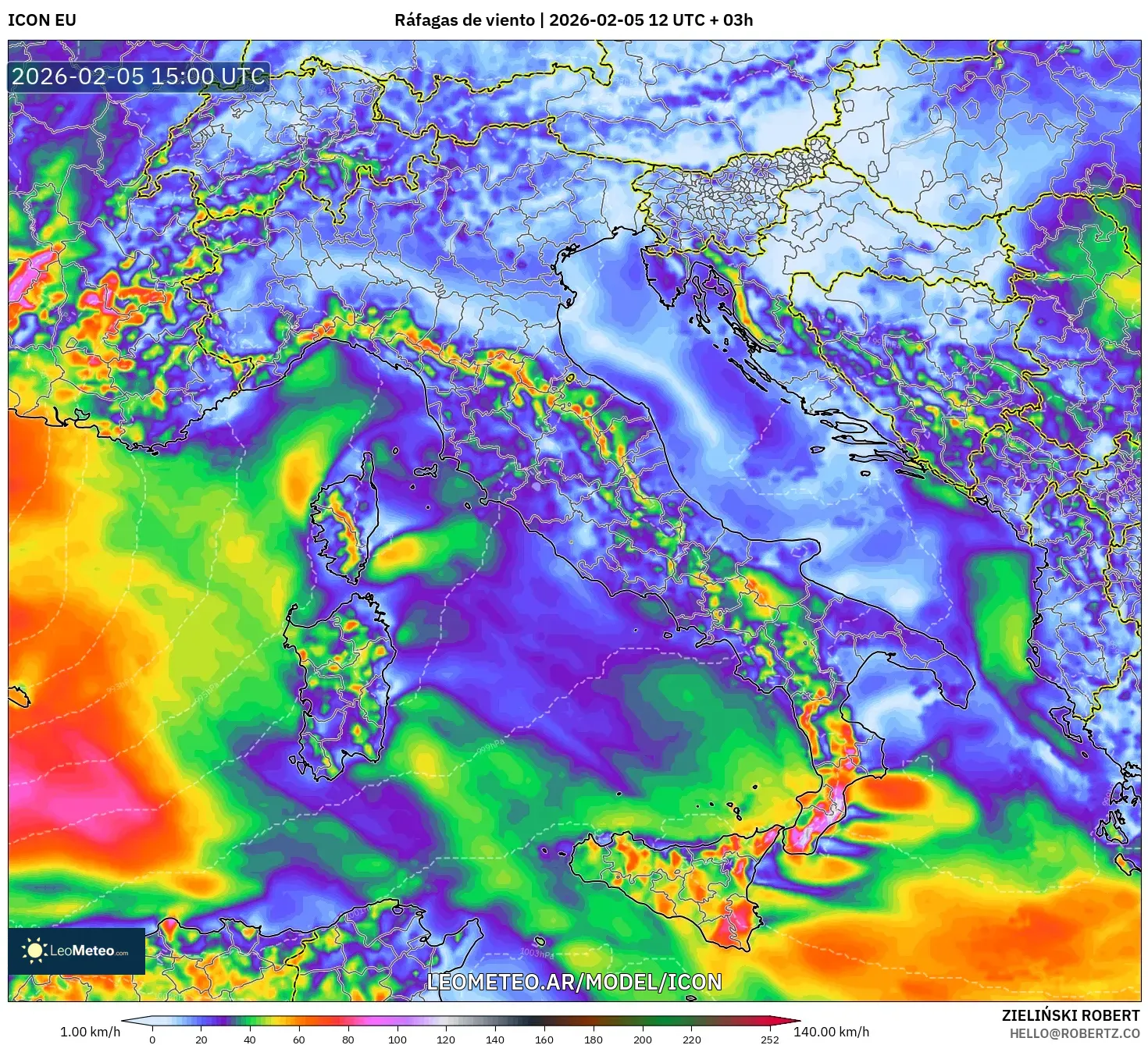 ICON model - Italia, Ráfagas de viento